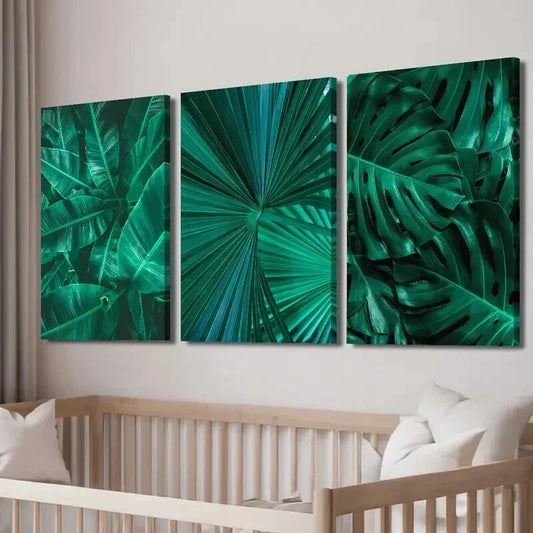 3pcs Tropical Banana Palm & Monstera Leaves Wall Art Set Canvas Framed 40x60cm - High Quality Print 100% Australian Made Wall Canvas Ready to Hang
