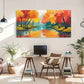 Autumn Reflection Vibrant River Wall Art Canvas Office Home Room Framed 80x45cm