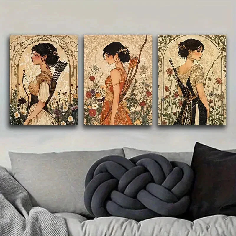 3pcs The Girl with Bow and Arrow Print Metal Print Ready to Hang Art