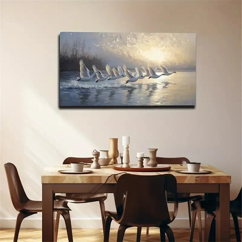 Birds Dancing The Water Surface Wall Art Canvas Office Home Room Framed 120x60cm