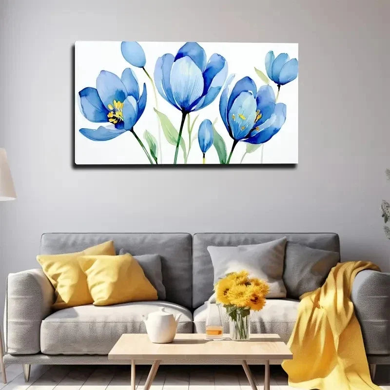 Light Blue Flowers Wall Art Canvas Office Home Room Framed 120x60cm
