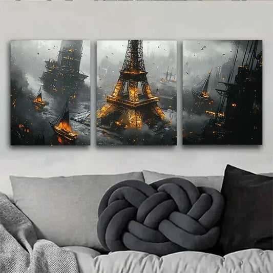 3pcss beautiful vibrant Paris Noir Wall Art Set Canvas Framed 40x60cm - High Quality Print 100% Australian Made Wall Canvas Ready to Hang