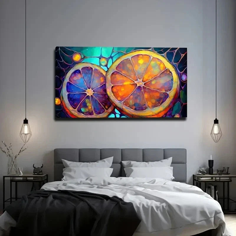 Vibrant Orange Slice Wall Art Canvas Office Home Room Framed 80x45cm