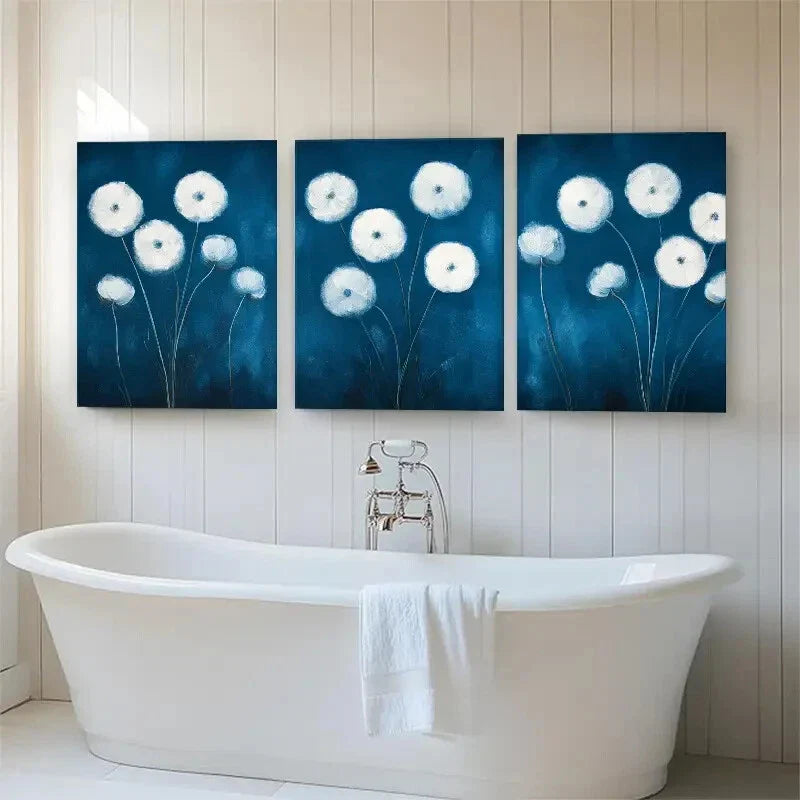 3pcs Elegant Blue and White Flower Perfect Wall Art Set Canvas Framed 40x60cm - High Quality Print 100% Australian Made Wall Canvas Ready to Hang