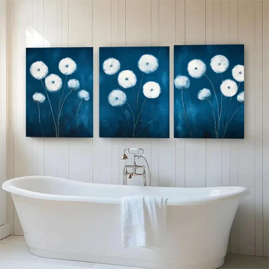 3pcs Elegant Blue and White Flower Perfect Wall Art Set Canvas Framed 40x60cm - High Quality Print 100% Australian Made Wall Canvas Ready to Hang