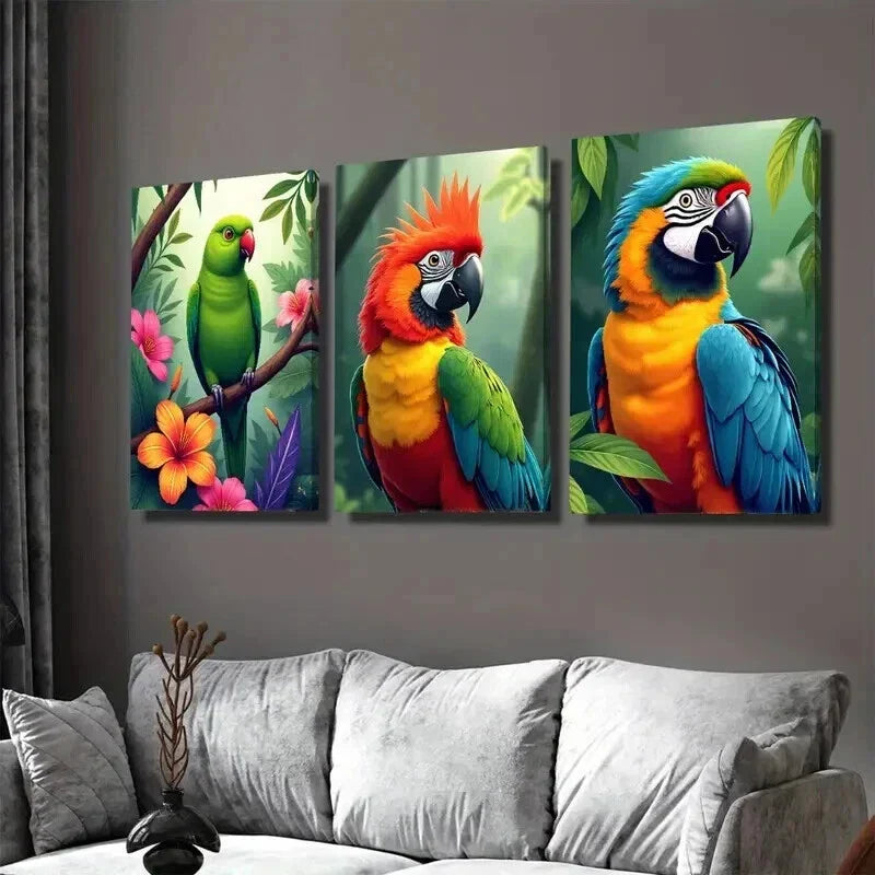 3pcs Colorful Parrot Tropical Bird Picture Wall Art Set Canvas Framed 40x60cm - High Quality Print 100% Australian Made Wall Canvas Ready to Hang