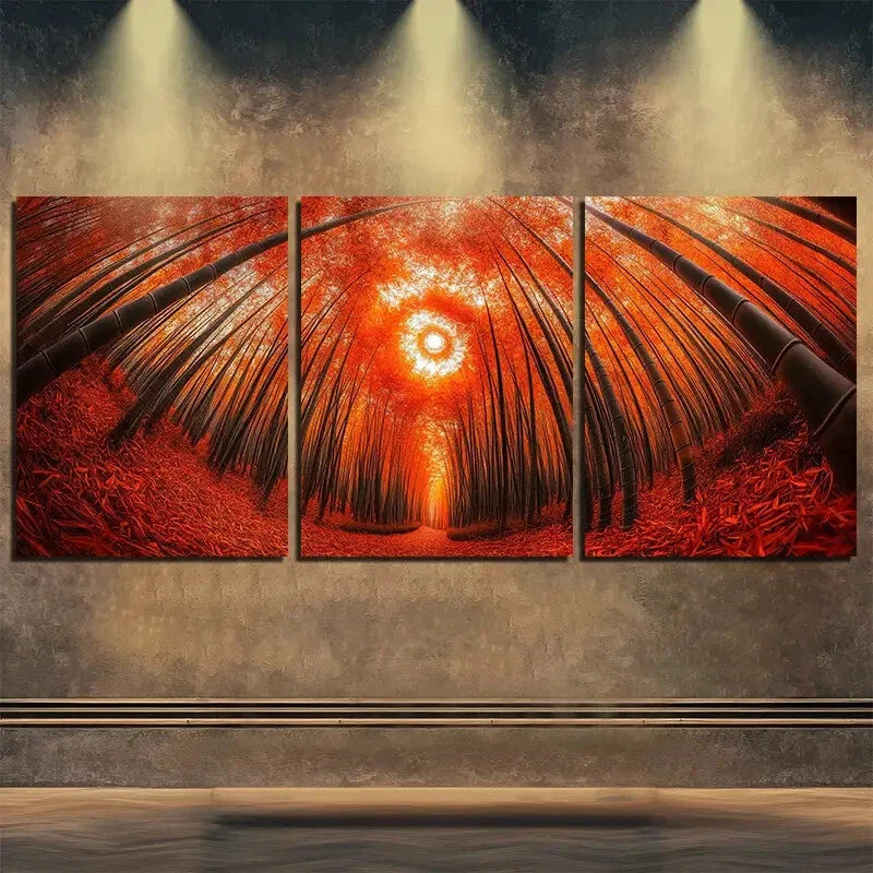 3pcs Autumn Forest Spiraling Down Red Perfect Wall Art Set Canvas Framed 40x60cm - High Quality Print 100% Australian Made Wall Canvas Ready to Hang