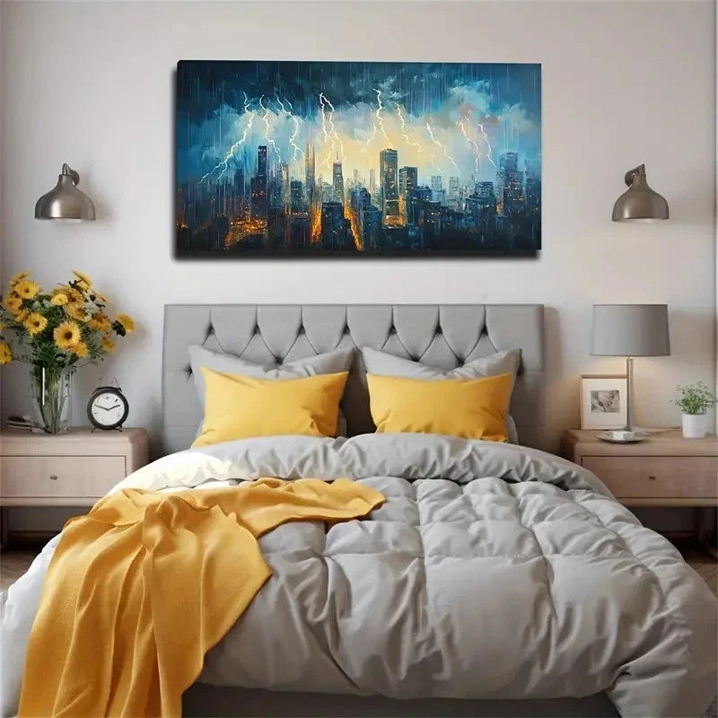Lightning Power Storm Exterior Wall Art Canvas Office Home Room Framed 120x60cm+