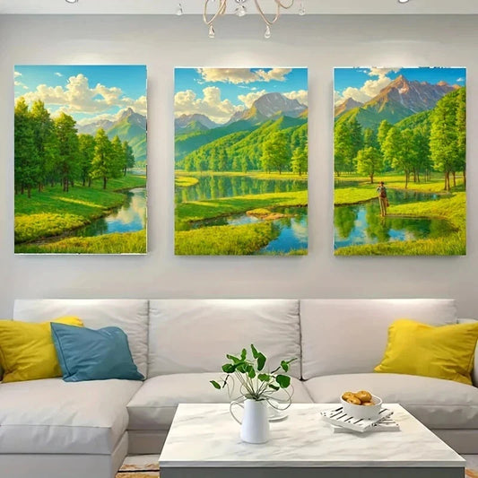 3pcs A Scenic Landscape Featuring River White Wolf Metal Print Ready to Hang Art