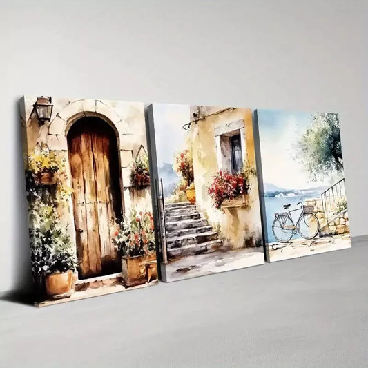 3pcs Peaceful Watercolor Elegant Countryside Wall Art Set Canvas Framed 40x60cm - High Quality Print 100% Australian Made Wall Canvas Ready to Hang