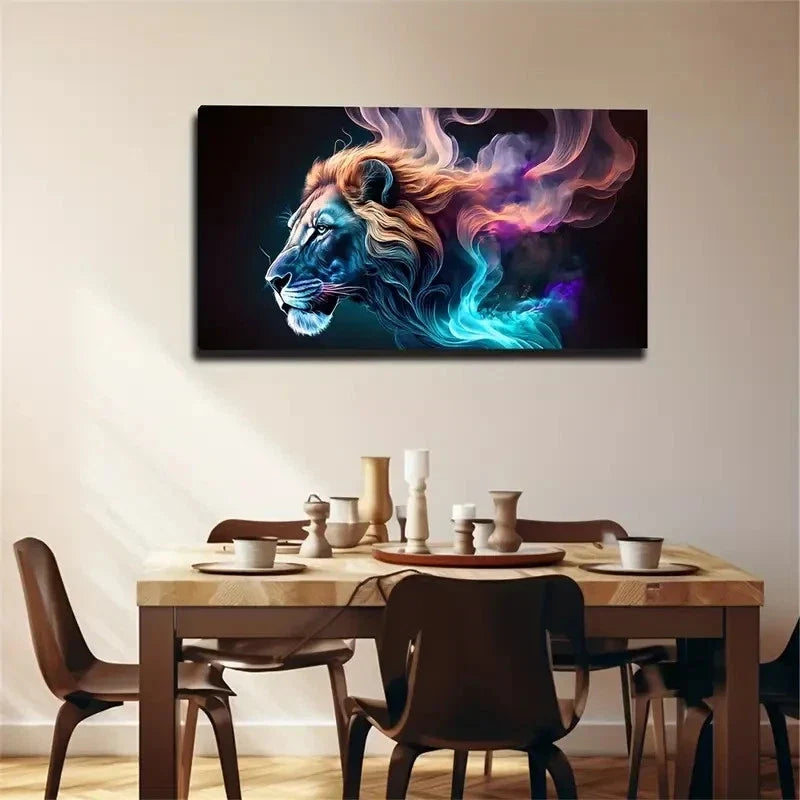 Magical Lion's Head Interior Wall Art Canvas Office Home Room Framed 120x60cm