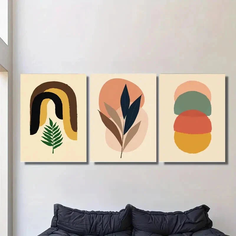3pcs Modern Abstract Boho Style Leaf Metal Print Ready to Hang Art