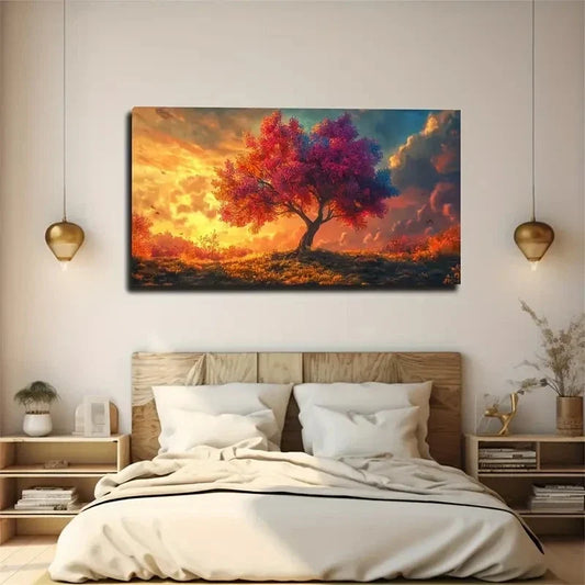 Vibrant Orange-Red Sunset Wall Art Canvas Office Home Room Framed 120x60cm