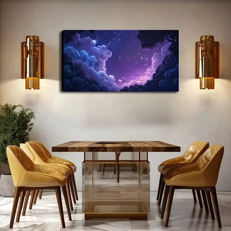 Dreamy Purple Sky with Stars Wall Art Canvas Office Home Room Framed 120x60cm