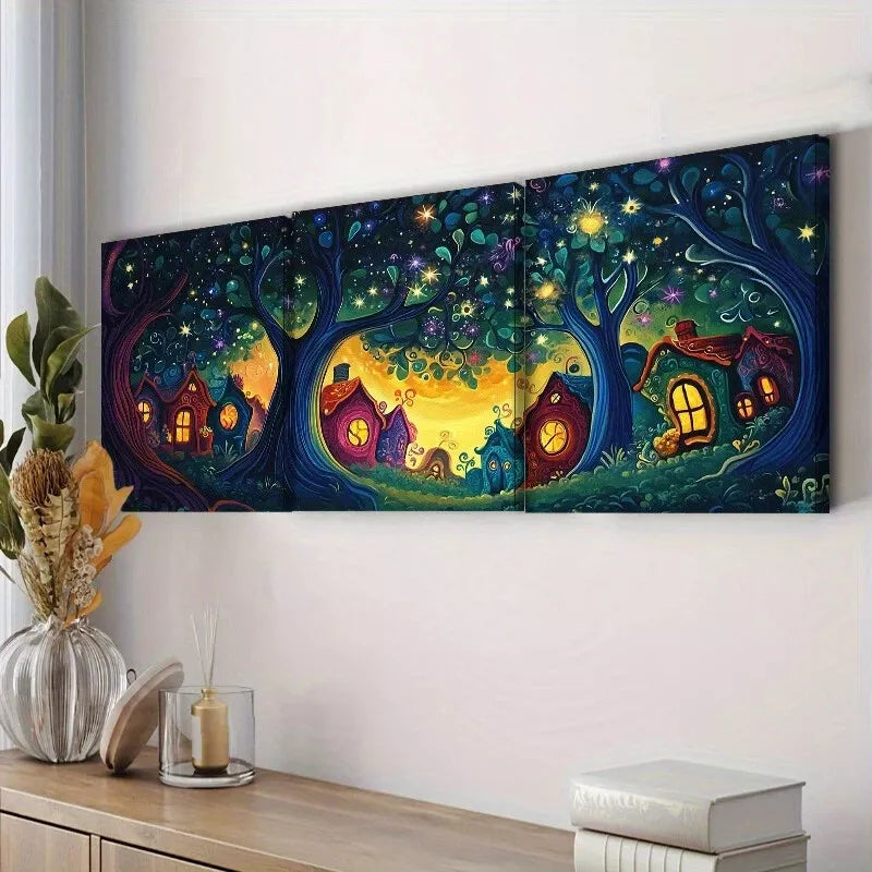 3pcs Art Deco Modern Forest Scene  Wall Art Set Canvas Framed 40x60cm - High Quality Print 100% Australian Made Wall Canvas Ready to Hang