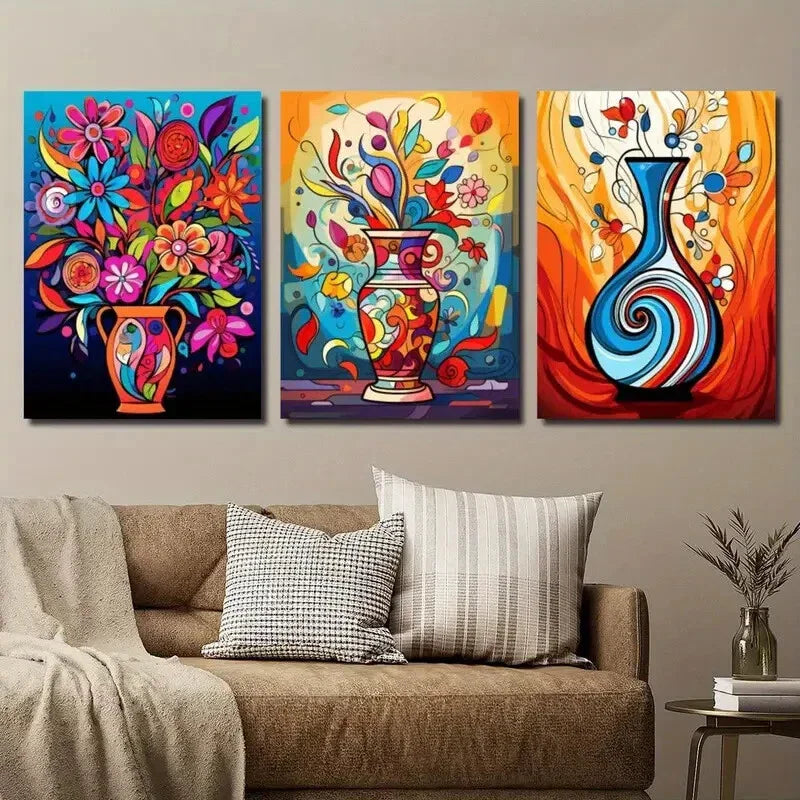 3pcs Abstract Plant and Flower Decor Wall Art Set Canvas Framed 40x60cm - High Quality Print 100% Australian Made Wall Canvas Ready to Hang
