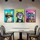 3pcs Cool Dogs in Headphones Pop Style Perfect Wall Art Set Canvas Framed 40x60cm - High Quality Print 100% Australian Made Wall Canvas Ready to Hang