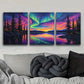 3pcs Aurora Forest Colorful Evening Dark Perfect Wall Art Set Canvas Framed 40x60cm - High Quality Print 100% Australian Made Wall Canvas Ready to Hang