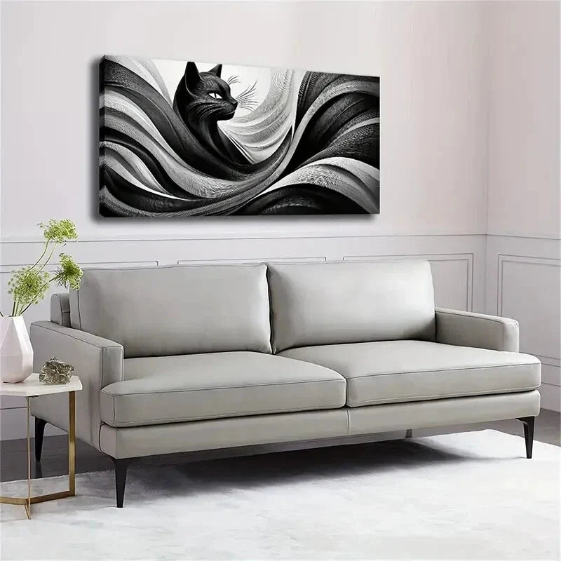 Elegant Cat With Flowing Fur Wall Art Canvas Office Home Room Framed 120x60cm