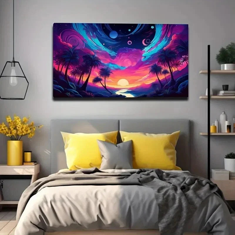 Vibrant Tropical Sunset Sky Wall Art Canvas Office Home Room Framed 120x60cm