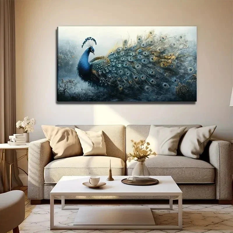 Elegant Blue Green Golden Wall Art Canvas Office Home Room Framed 80x45cm