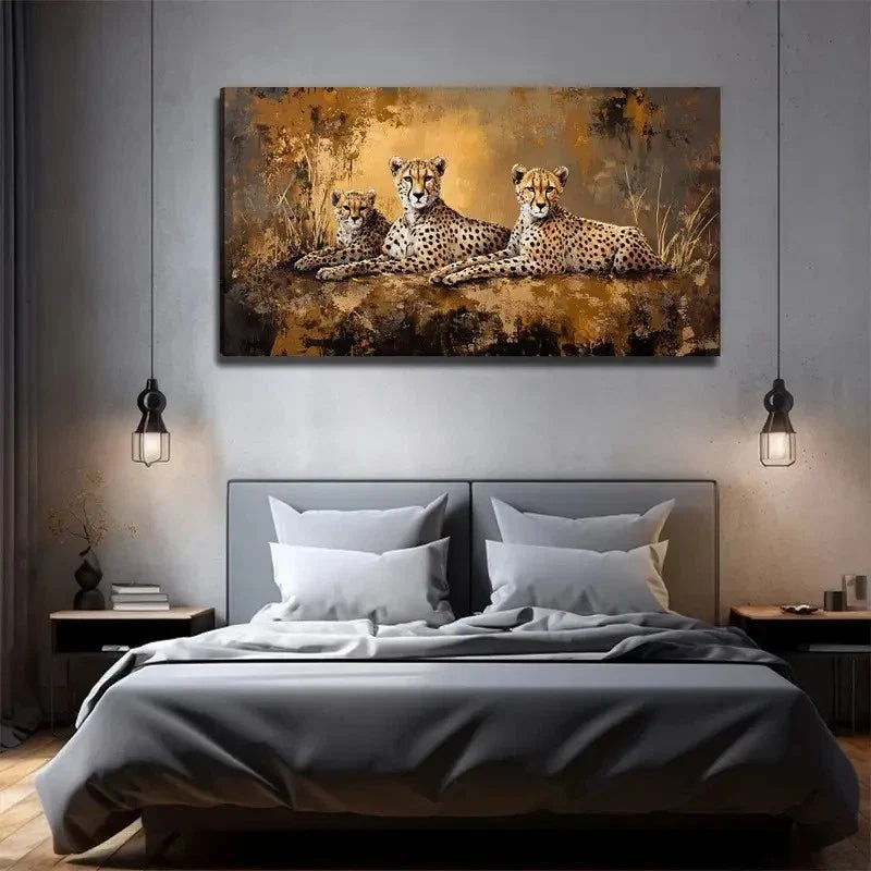 Leopard Family Wall Art Canvas Office Home Room Framed 120x60cm