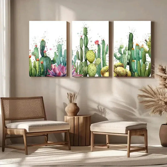 3pcs Watercolor Cactus Plant And Succulent Metal Print Ready to Hang Art