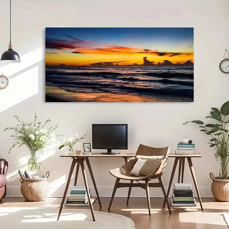 Vibrant Seaside Landscape Wall Art Canvas Office Home Room Framed 120x60cm