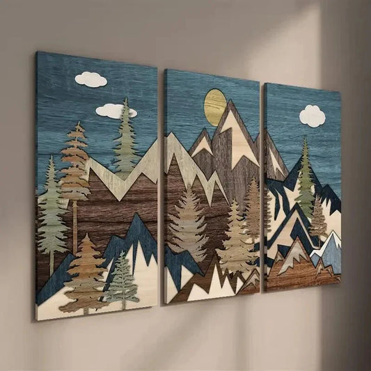3pcs Mountain Pine Forest Nature Wilderness Wall Art Set Canvas Framed 40x60cm - High Quality Print 100% Australian Made Wall Canvas Ready to Hang