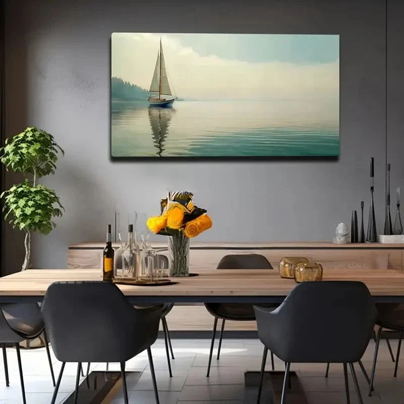 Tranquil Sailboat On Calm Wall Art Canvas Office Home Room Framed 80x45cm