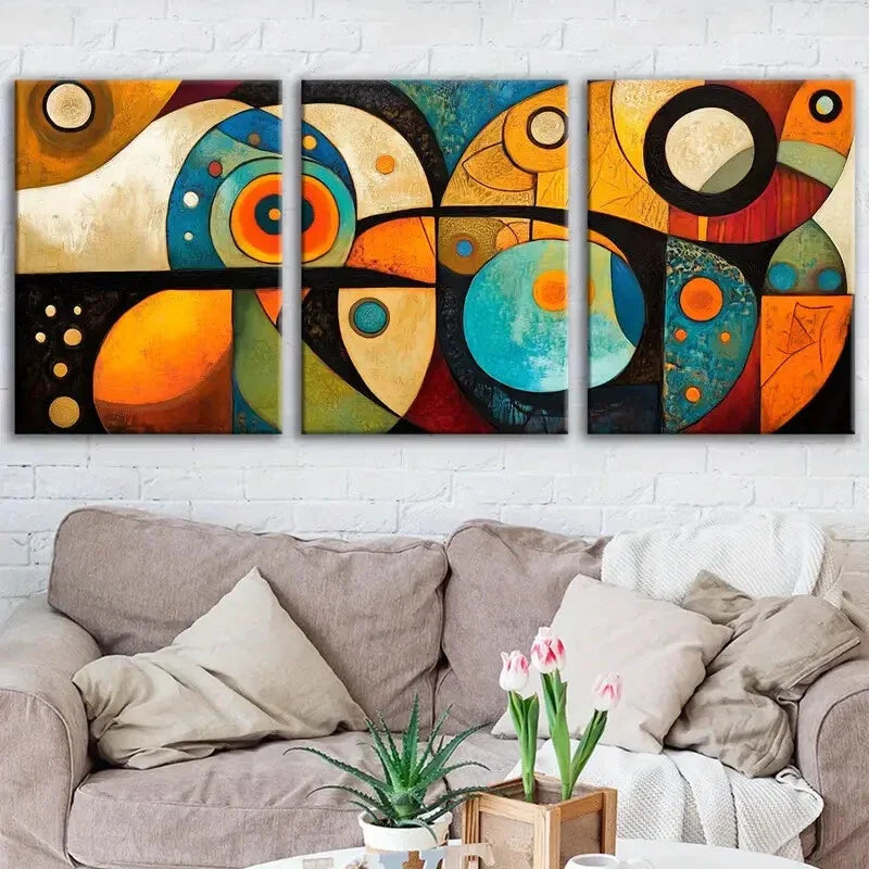 3pcs Bohemian Style Cool Golden Blue Red Orange Wall Art Set Canvas Framed 40x60cm - High Quality Print 100% Australian Made Wall Canvas Ready to Hang