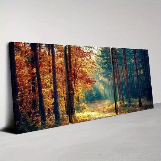 3pcs Quiet Forest Autumn Trees Wall Art Set Canvas Framed 40x60cm - High Quality Print 100% Australian Made Wall Canvas Ready to Hang