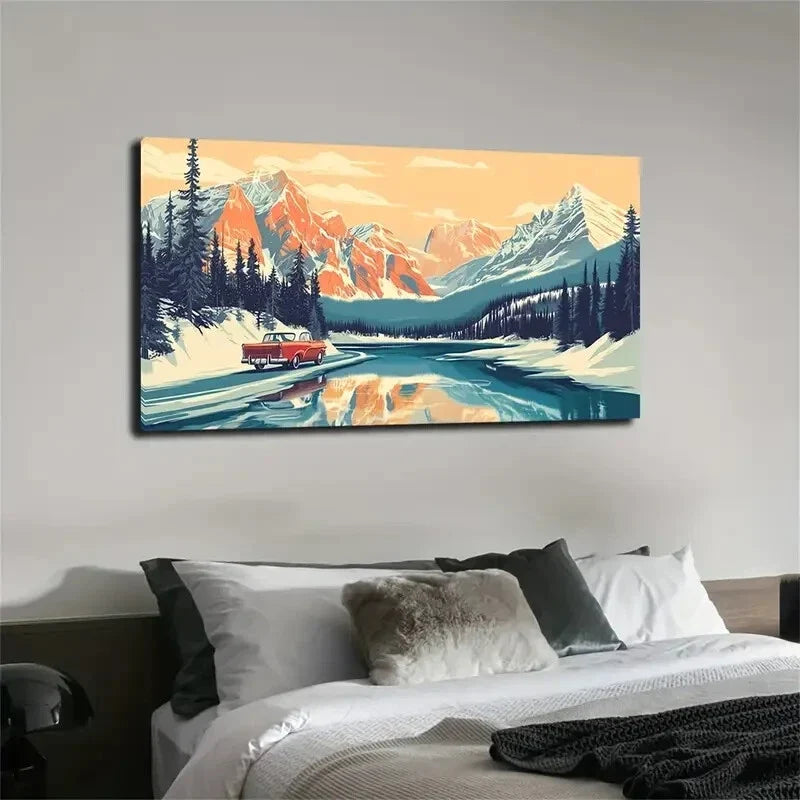 Winter Mountain Scenery Nature Wall Art Canvas Office Home Room Framed 120x60cm