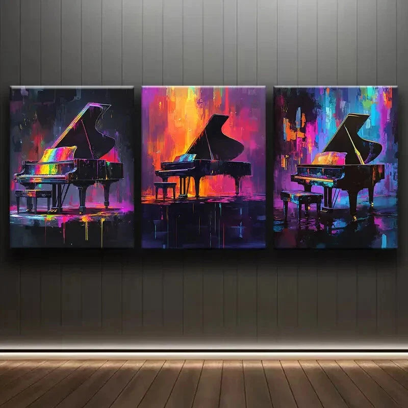 3pcs Graffiti Tripod Piano Design Colorf Perfect Wall Art Set Canvas Framed 40x60cm - High Quality Print 100% Australian Made Wall Canvas Ready to Hang