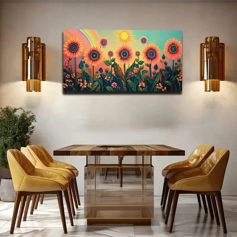 Radiant Sun Impressionist Wall Art Canvas Office Home Room Framed 120x60cm