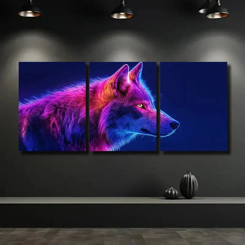 3pcs Vibrant Neon Wolf Decoration Wall Art Set Canvas Framed 40x60cm - High Quality Print 100% Australian Made Wall Canvas Ready to Hang