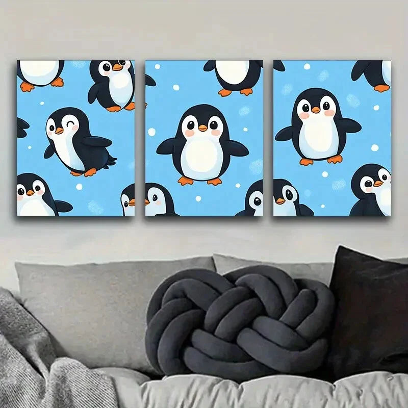 3pcs Lots of cute little penguins Metal Print Ready to Hang Art