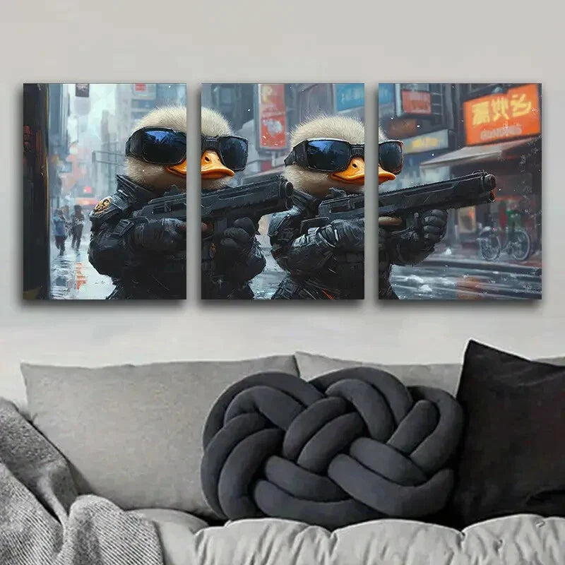 3pcs Two cute baby ducks in cyberpunk armor Metal Print Ready to Hang Art