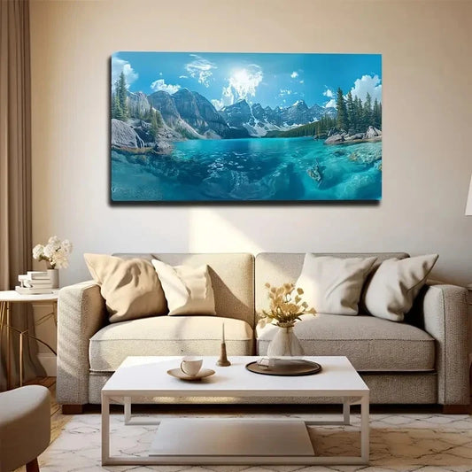 Mountains and Lush Greenery Wall Art canvas office home room framed 120x60cm