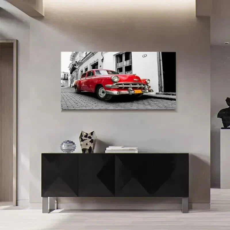 Red Antique Car Modern Wall Art Canvas Office Home Room Framed 120x60cm