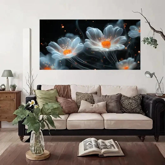 Glowing Fantasy Floral Wall Art Canvas Office Home Room Framed 80x45cm