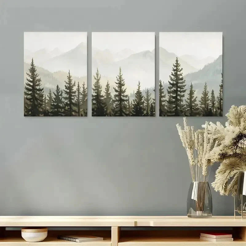 3pcs Green Forest Thre Vintage Landscape Metal Print Ready to Hang Art