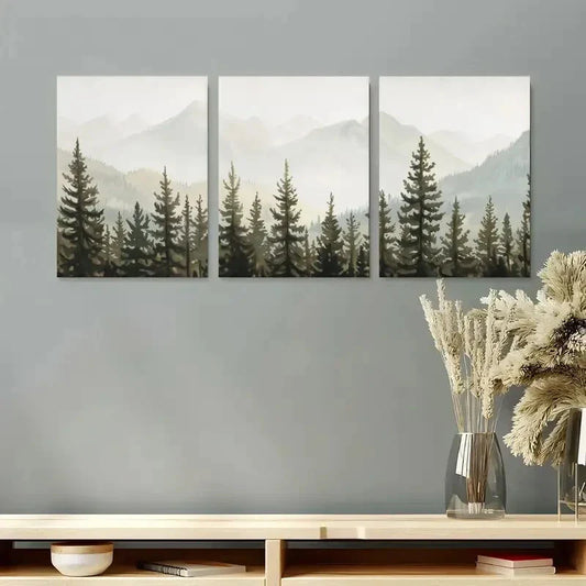 3pcs Green Forest Thre Vintage Landscape Metal Print Ready to Hang Art