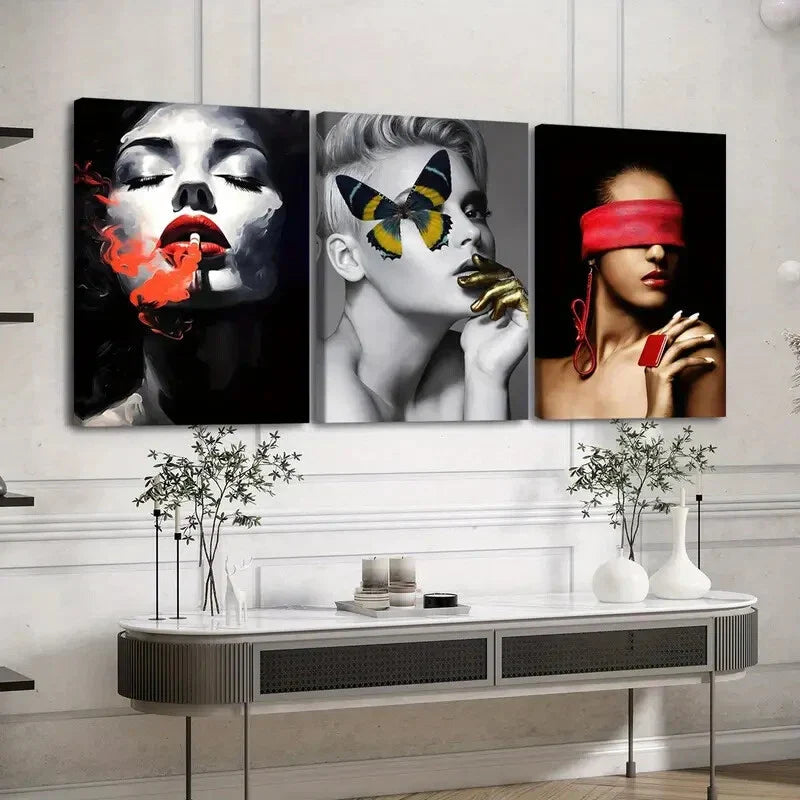 3pcs Exquisite Abstract Figure Black & Gold Lady Wall Art Set Canvas Framed 40x60cm - High Quality Print 100% Australian Made Wall Canvas Ready to Hang