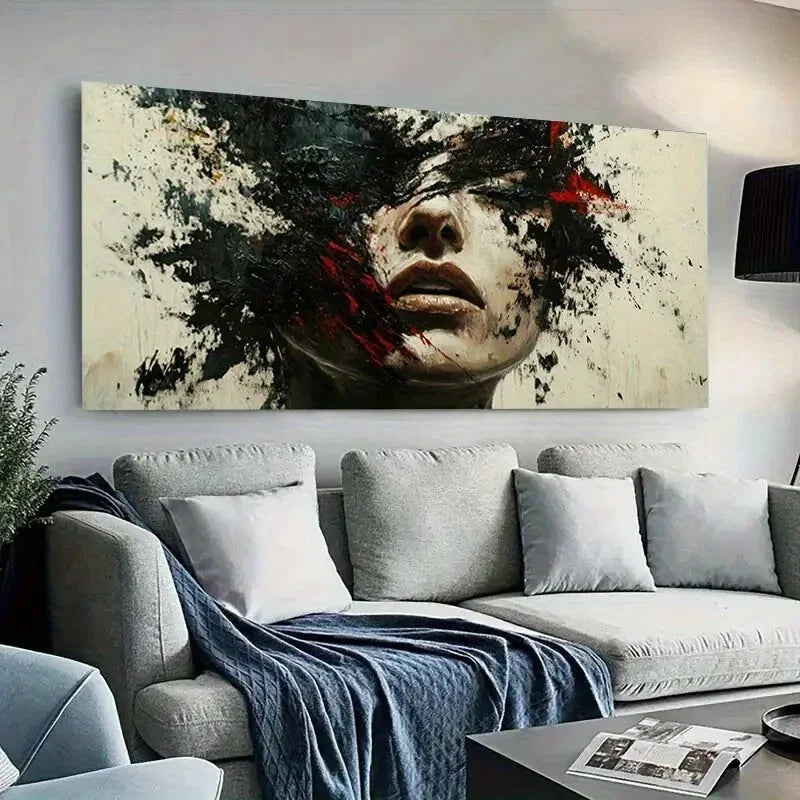 Dynamic Black & Red Splash Wall Art Canvas Office Home Room Framed 120x60cm