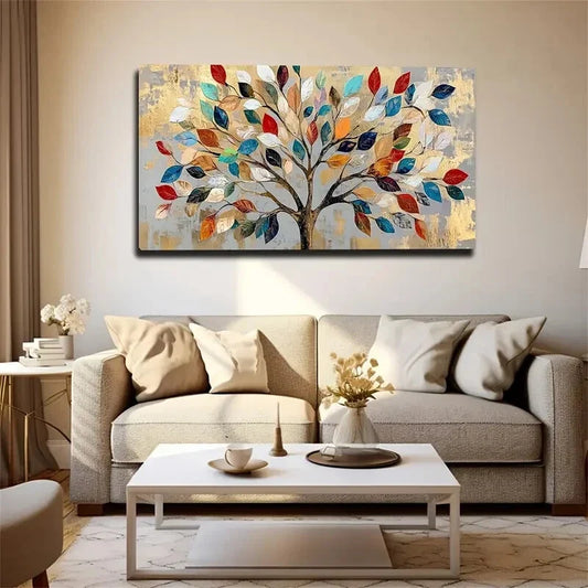 Vibrant Colorful Tree Leaves Wall Art Canvas Office Home Room Framed 120x60cm