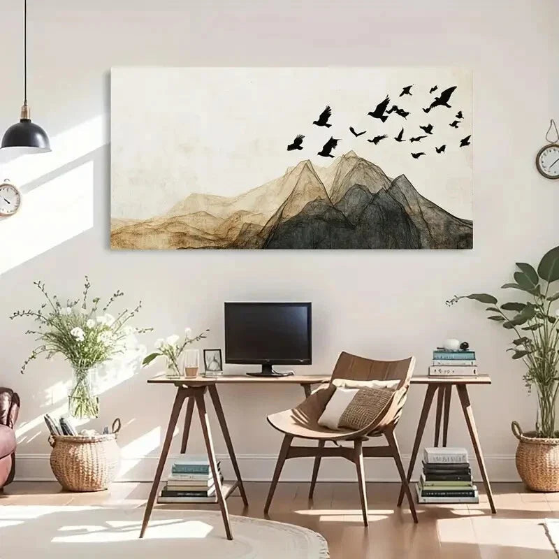 Mountain Flying Birds Classic Wall Art Canvas Office Home Room Framed 120x60cm