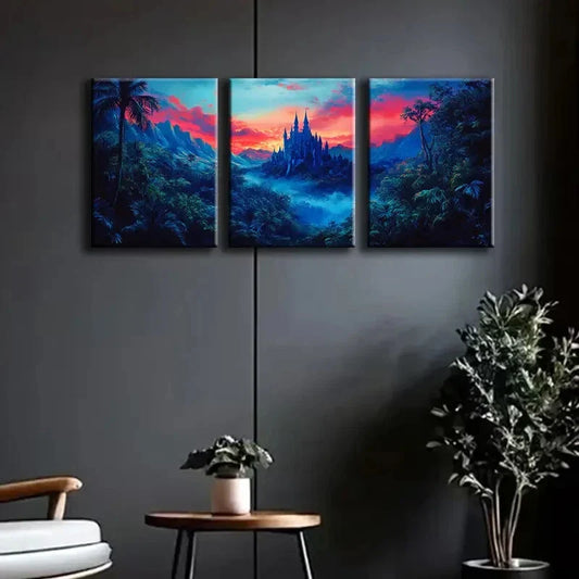 3pcs Castle at Dusk Scenery Dark Perfect Wall Art Set Canvas Framed 40x60cm - High Quality Print 100% Australian Made Wall Canvas Ready to Hang