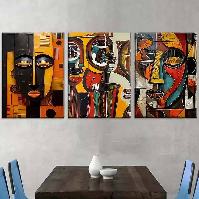 3pcs Modern Abstract Geometric Portrait Wall Art Set Canvas Framed 40x60cm - High Quality Print 100% Australian Made Wall Canvas Ready to Hang
