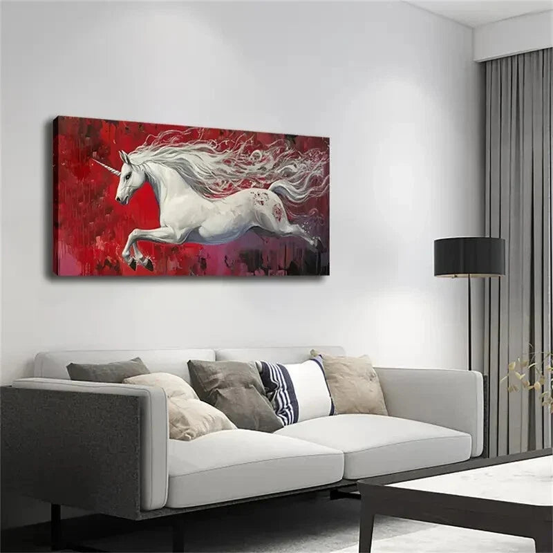 Abstract A Running Unicorn Wall Art Canvas Office Home Room Framed 120x60cm